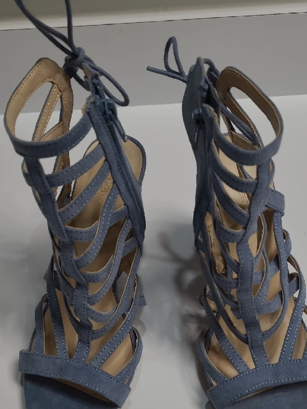 Charlotte Russe Blue Strappy Cage Heels with Chunky Block Heel Sandals - Size 8